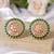 Gold plated green stones kundan stud earrings