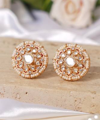 Gold plated white diamonds stud earrings 1