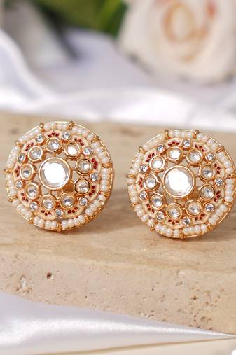 Gold plated white diamonds stud earrings