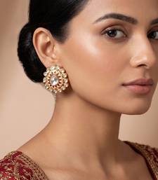 Gold plated ruby red stones kundan stud earrings