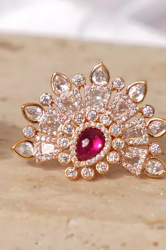 Gold plated ruby pink stone kundan stud earrings