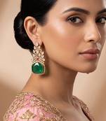 Gold plated green kundan stone long earrings