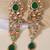 Gold plated green stones kundan long earrings