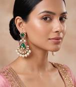 Gold plated green stones beaded long earrings