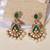 Gold plated green stones beaded long earrings