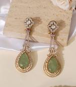 Gold plated mint green kundan stone long earrings