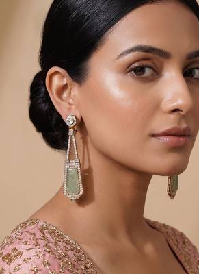 Gold plated mint green kundan stone dangler earrings 1