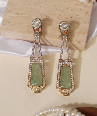 Gold plated mint green kundan stone dangler earrings 2