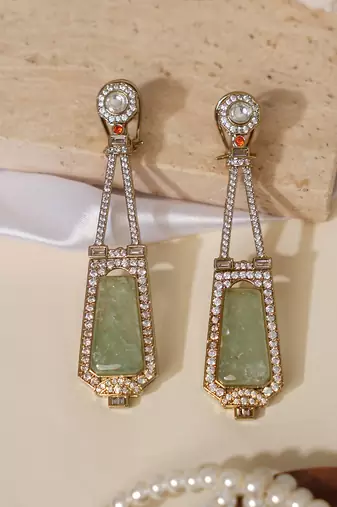 Gold plated mint green kundan stone dangler earrings