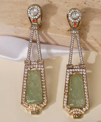 Gold plated mint green kundan stone dangler earrings 3