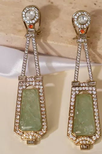 Gold plated mint green kundan stone dangler earrings