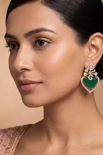 Gold plated emerald green stone earrings