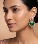 Gold plated emerald green stone earrings