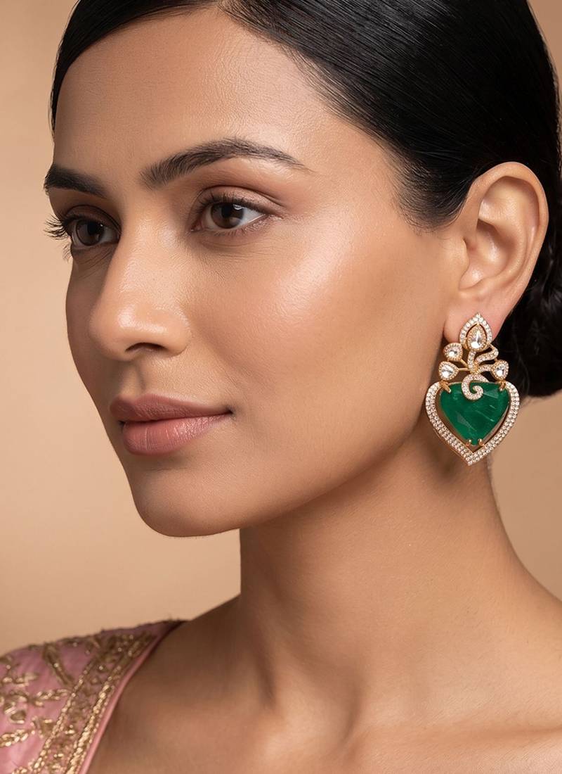 Gold plated emerald green stone earrings