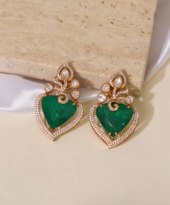 Gold plated emerald green stone earrings 2