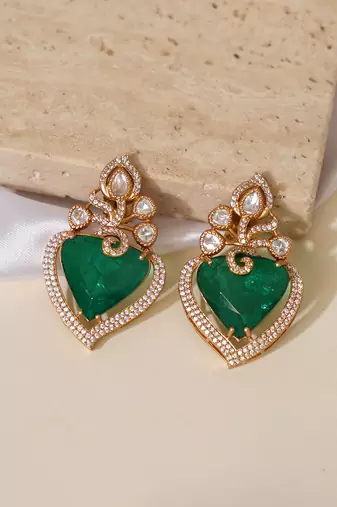 Gold plated emerald green stone earrings