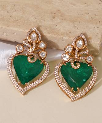 Gold plated emerald green stone earrings 3