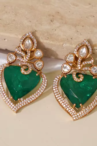 Gold plated emerald green stone earrings
