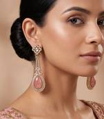 Gold plated peach stone kundan long earrings