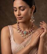 Gold plated mint green kundan stone necklace set