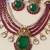 Gold plated emerald green stone layered necklace set