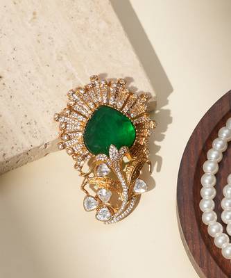 Gold plated green stone royal brooch 1
