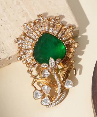 Gold plated green stone royal brooch 2