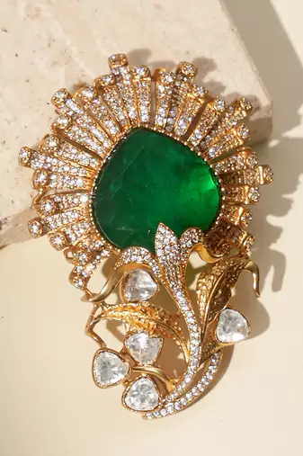 Gold plated green stone royal brooch