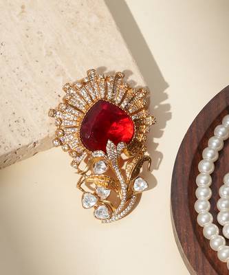 Gold plated ruby red stone royal brooch 1