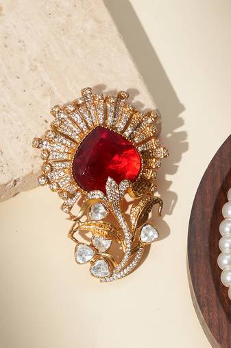 Gold plated ruby red stone royal brooch