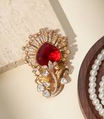 Gold plated ruby red stone royal brooch