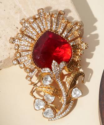Gold plated ruby red stone royal brooch 2