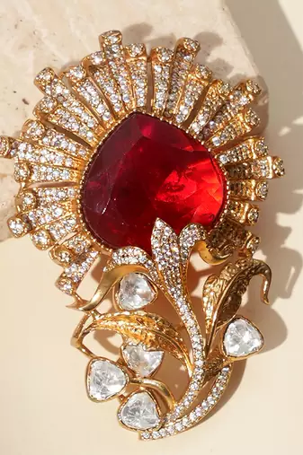 Gold plated ruby red stone royal brooch