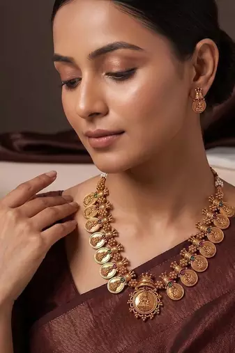 Gold plated temple heritage necklace set