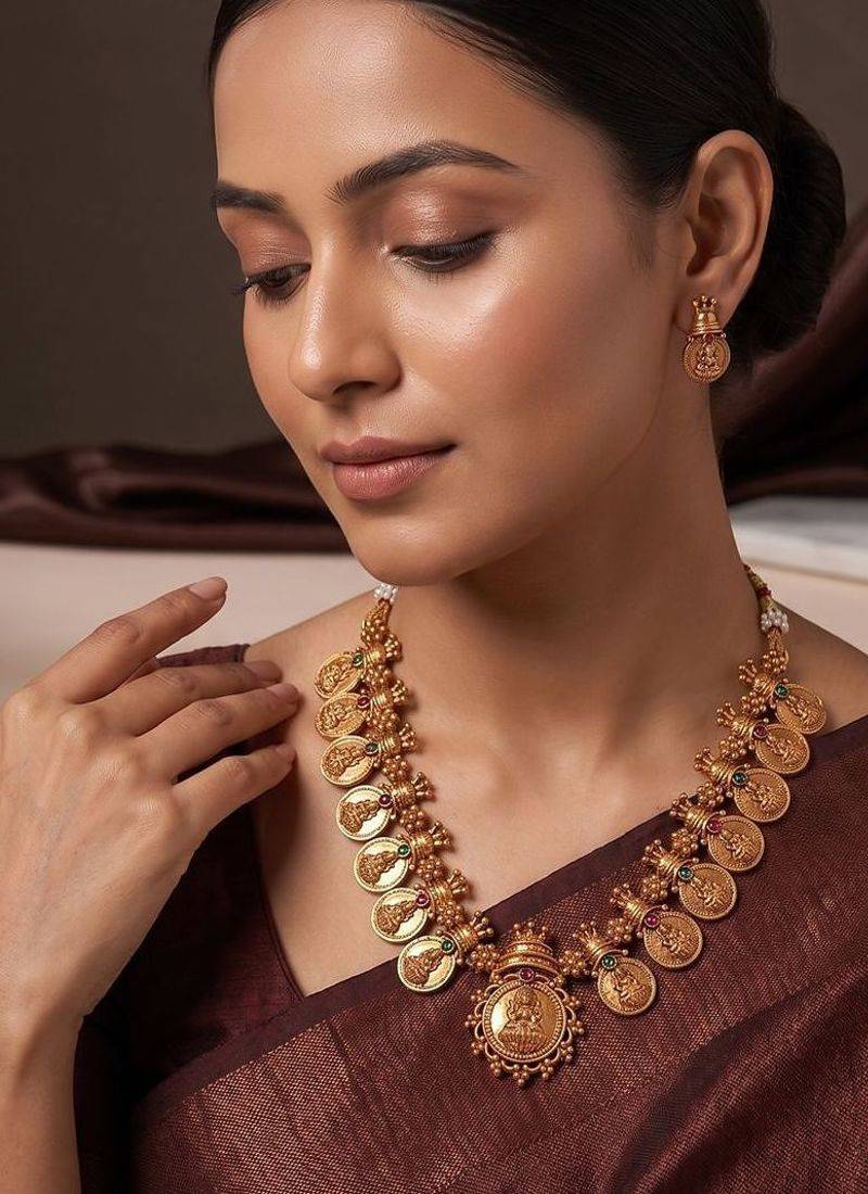 Gold plated temple heritage necklace set