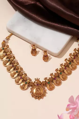 Gold plated temple heritage necklace set