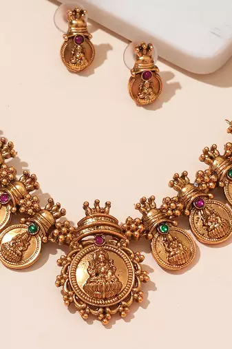 Gold plated temple heritage necklace set