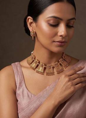 Gold plated temple heritage necklace set 1