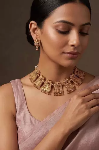 Gold plated temple heritage necklace set