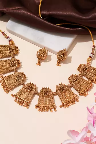 Gold plated temple heritage necklace set