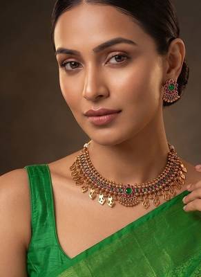 Gold plated green stones necklace set 1