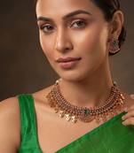 Gold plated green stones necklace set
