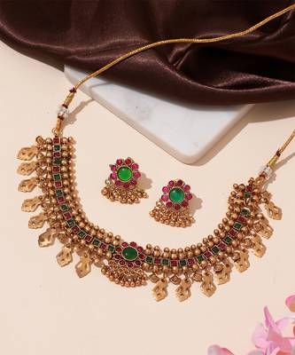 Gold plated green stones necklace set 2