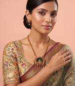 Gold plated green stone temple heritage necklace set