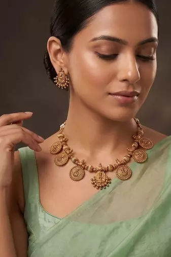 Gold plated temple heritage necklace set