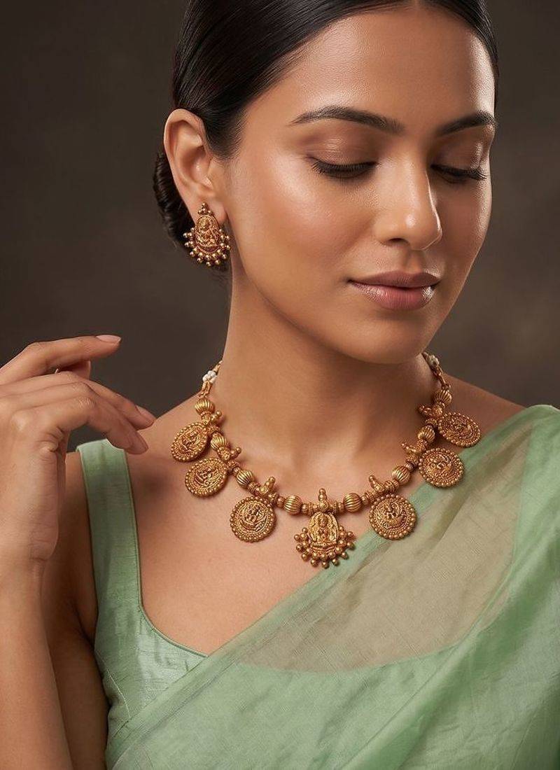 Gold plated temple heritage necklace set