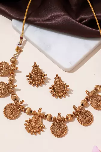 Gold plated temple heritage necklace set