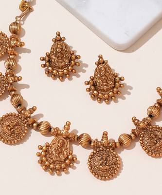 Gold plated temple heritage necklace set 3