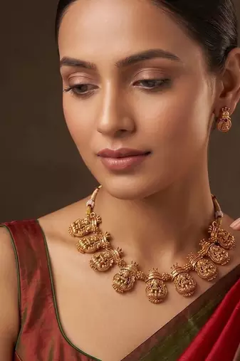Gold plated temple heritage necklace set