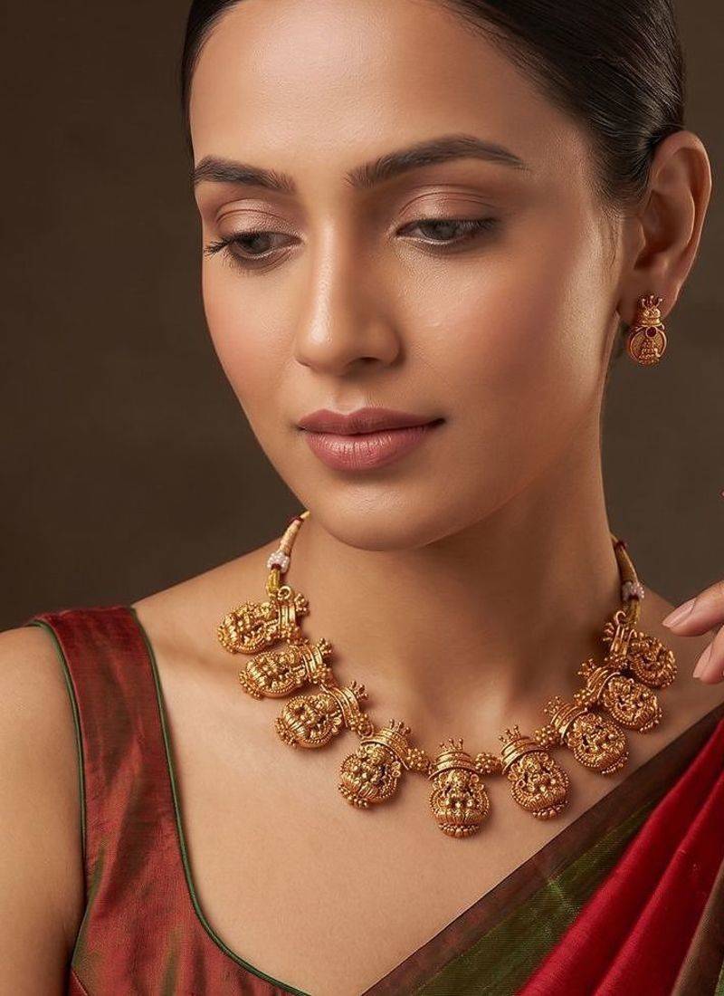 Gold plated temple heritage necklace set